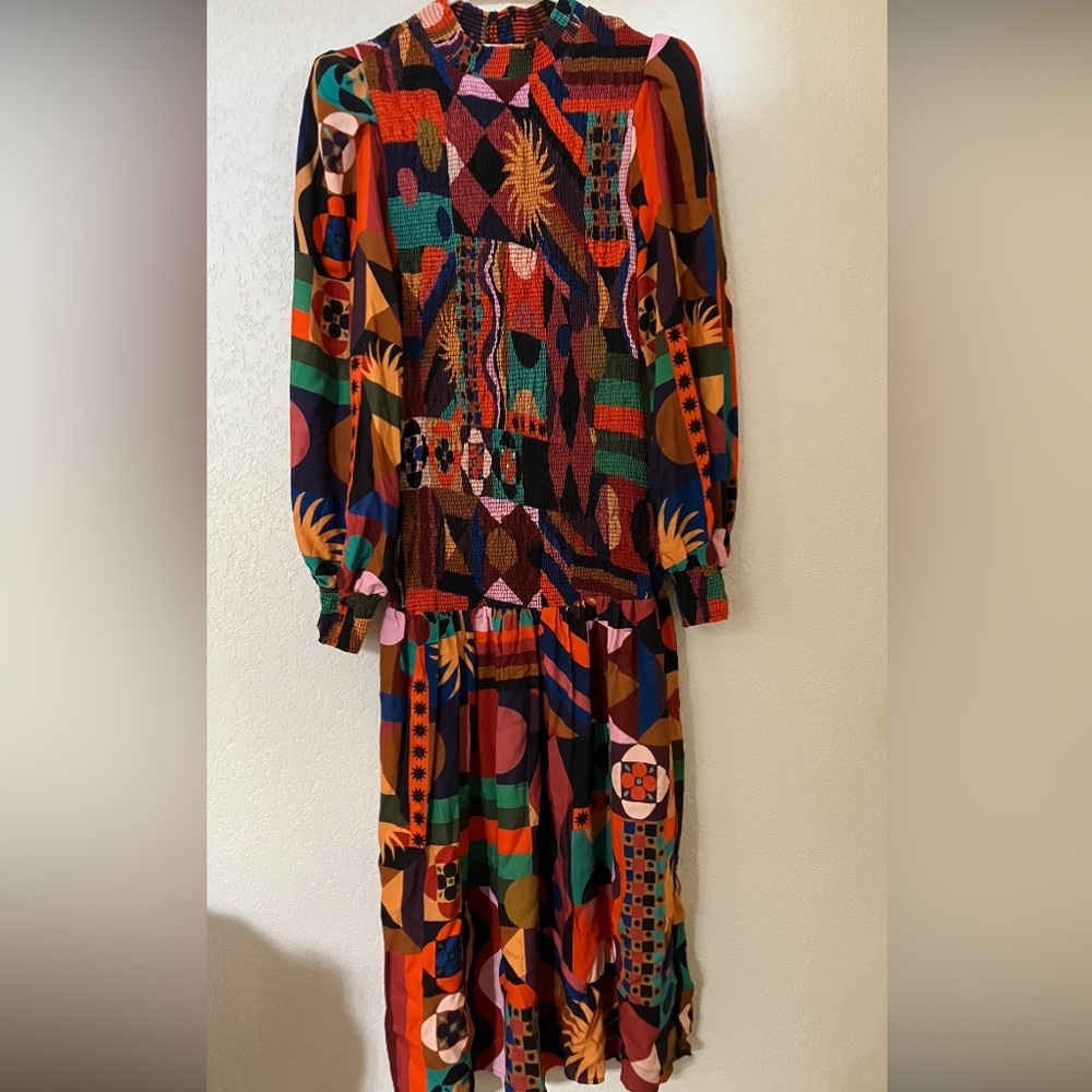 FARM RIO DRESS size medium long sleeve bauhaus style